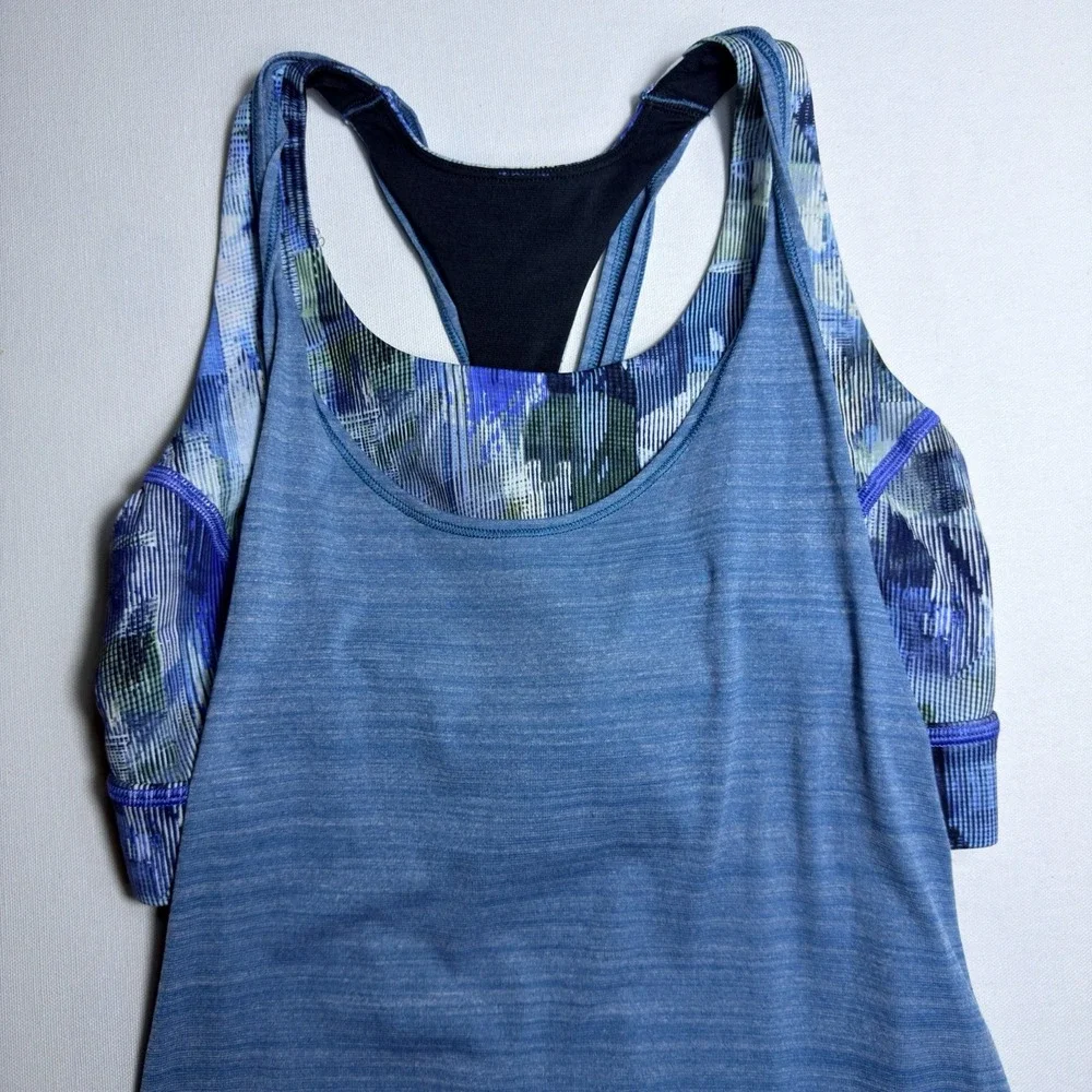 Lululemon Twist and Toil Tank Top Built-in Bra Blue‎ Women 6 Activewear Gym